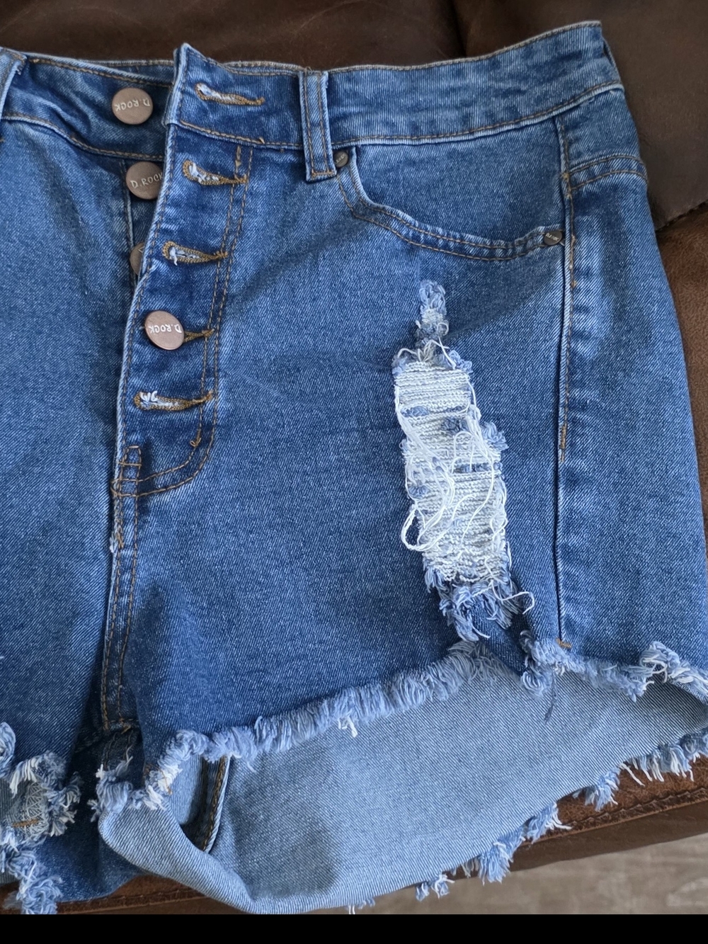 Blue Distressed High-Waist Denim Shorts